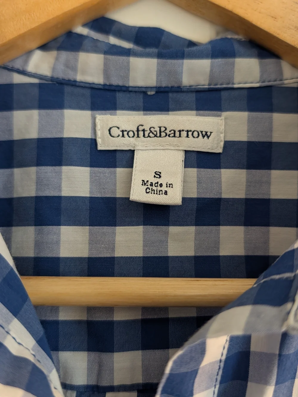 Croft & Barrow Blue Gingham Button-Up Shirt with White Floral Embroidery